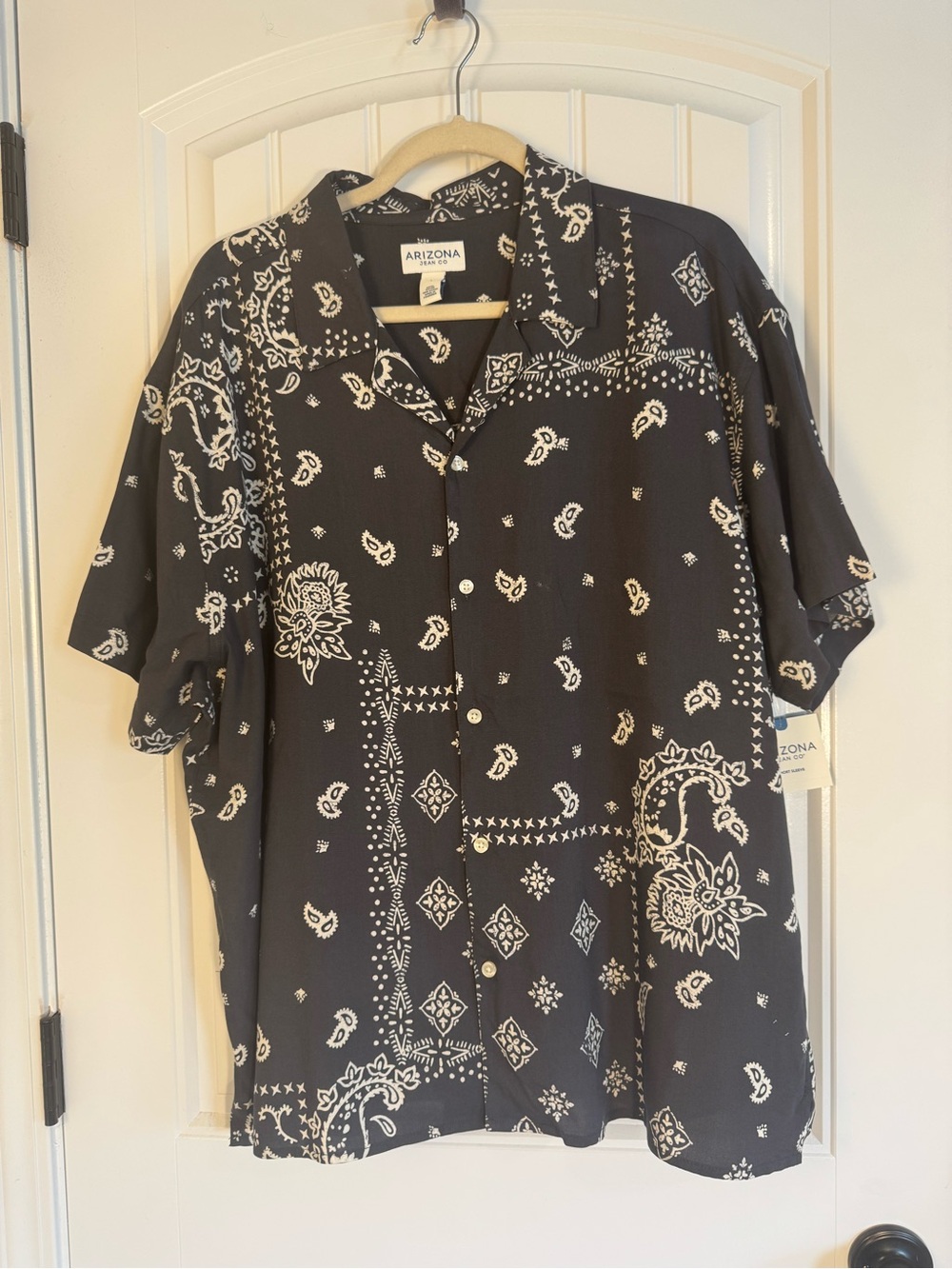Arizona Jean Company Black and White Bandana Print Camp Shirt
